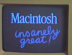 매킨토시 발표날, 화면에 ‘MACINTOSH, insanely great!’라고 새겨지는 모습 /유튜브 캡처