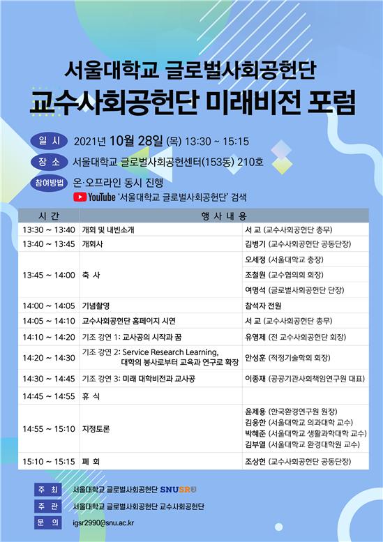 서울대 글로벌사회공헌단, 교수사회공헌단 미래비전 포럼 개최