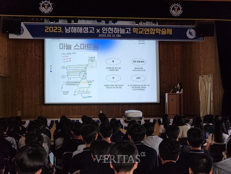 인천하늘고와 남해해성고가 12일 '학교연합학술제'를 열었다고 밝혔다. /사진=남해해성고 제공