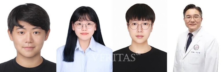(왼쪽부터) 의학과 김민수 학부생, 생명과학과 김수아 졸업생, 생명과학과 김정민 학부생, 석기태 교수./사진=한림대 제공